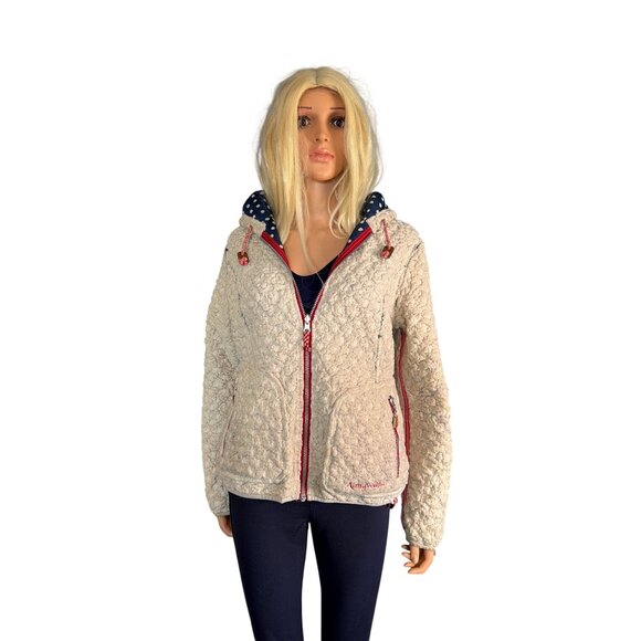 Almgwand Reversible Jacket Navy Polkadot/ Beige fleece S/M HTF - Picture 4 of 17